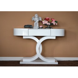 Consola mobilier hol si living , lemn si mdf , alb lucios , sertar pentru depozitare mici obiecte.
